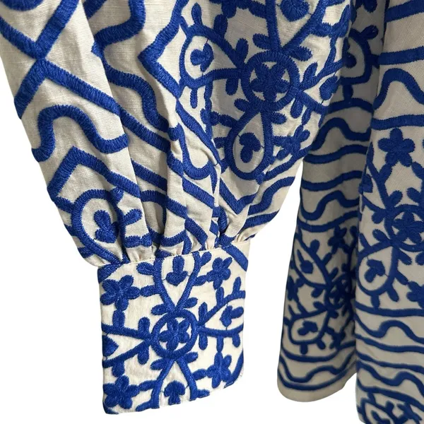 Sézane NWT Alizia Dress Sz 38 Linen Cotton Blend Texuted Embroidered - Image 15