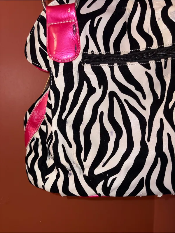 Y2K 2000’s Pink Floral Zebra-Print Shoulder Bag - Image 2