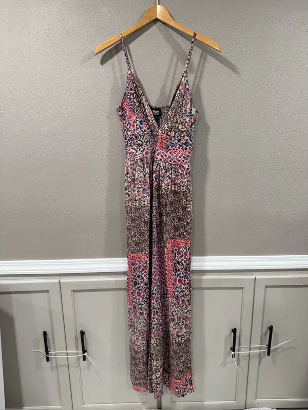 NWT Angie Multicolor Floral Patchwork Maxi Dress in Brown, Pink & Purple - Image 2