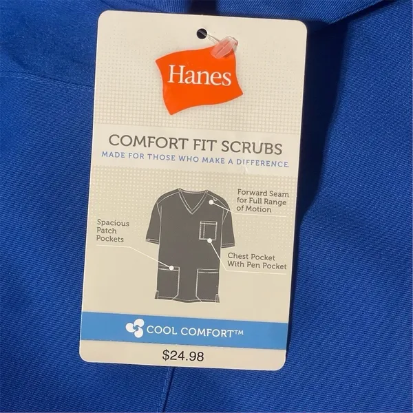 Hanes Womens V-Neck Scrub Top Royal Blue Short Sleeve Stretch 3 Pocket L NWT - Image 3