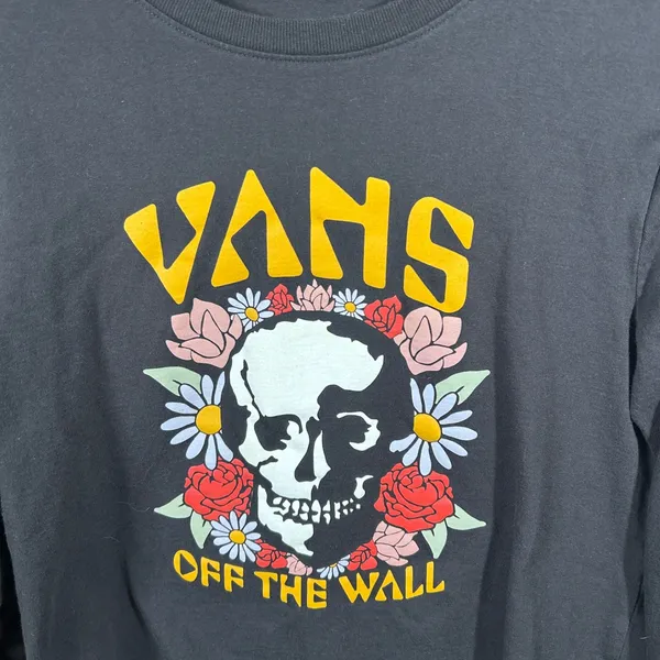 Vans Off The Wall Medium Black Skull Floral Graphic Long Sleeve T-Shirt - Image 3