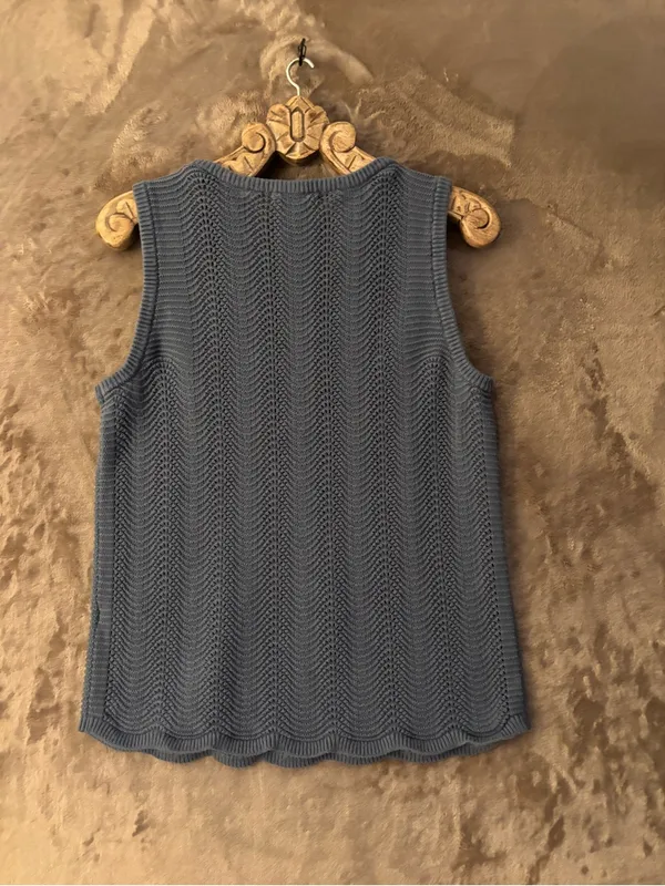 Indigo Textured Sleeveless Pullover Knit Tank Top Women’s Slate Blue Size L - Image 2