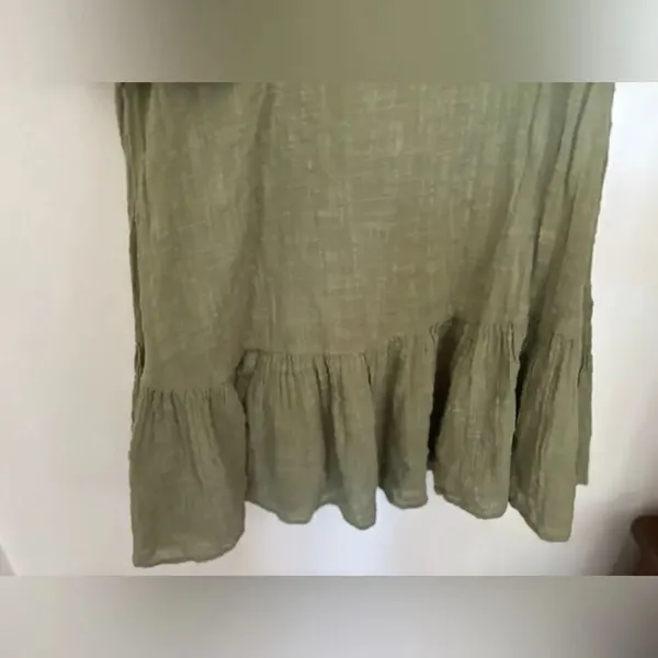 Zara Green Crinkle Gauze Puff Sleeve Ruffle Mini Dress Size M - Image 6