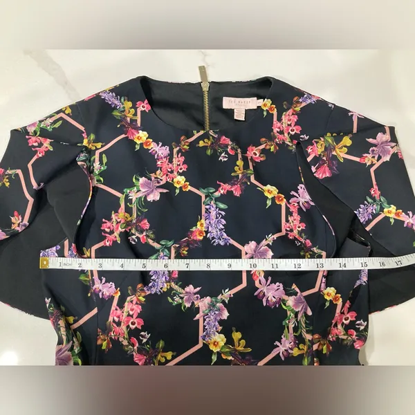 Ted Baker Black Dress with Pink Floral Design Uk 1 (US 4) - Image 7