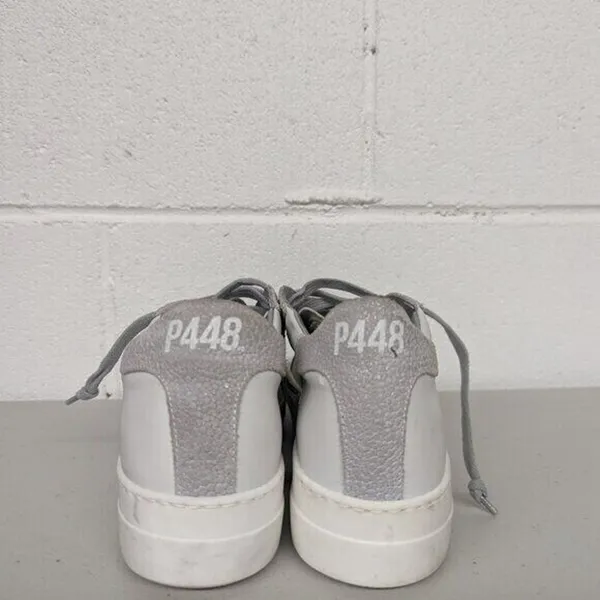 NEW P448 Thea White Leather Suede Sneaker Logo EUR 37 6.5-7 low top shoe sparkly - Image 7