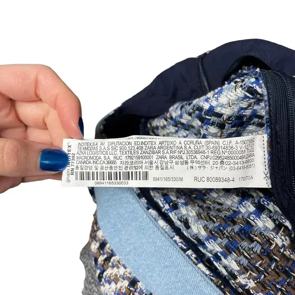 Zara‎ Tweed Weave Mini Skirt in Blue Denim Combination Size Medium - Image 10