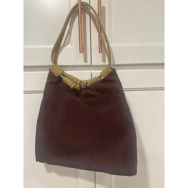 FS Originals Brown Canvas Hobo Shoulder Bag With Tan handmade Accents VTG purse - Image 4