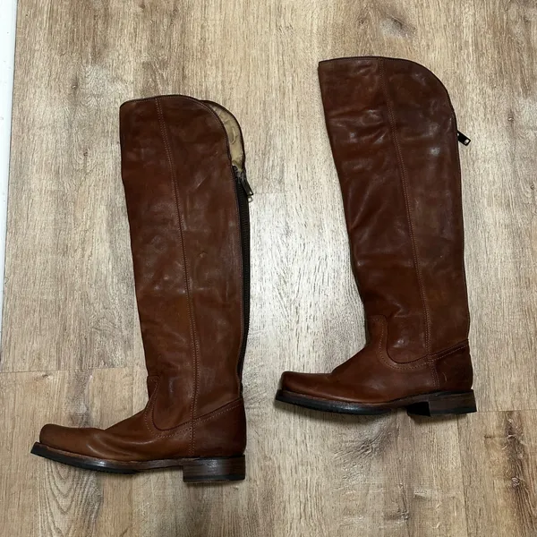 Frye | Women's Melissa Over The Knee Brown Cognac Riding Leather Boots, 7B - Image 3