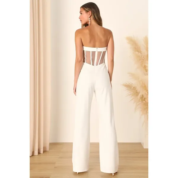 Lulus Fashionista Nights Ivory Strapless Bustier Wide-Leg Jumpsuit S - Image 5