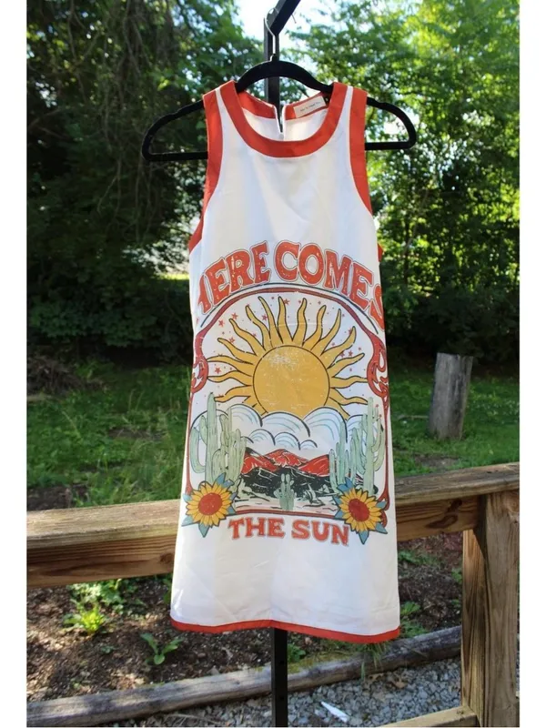 Nice To Meet You “Here Comes The Sun” Graphic Mini Dress | Size L - Image 4