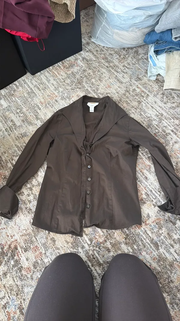 Talbots long sleeve collared top Brown Size 8 - Image 3