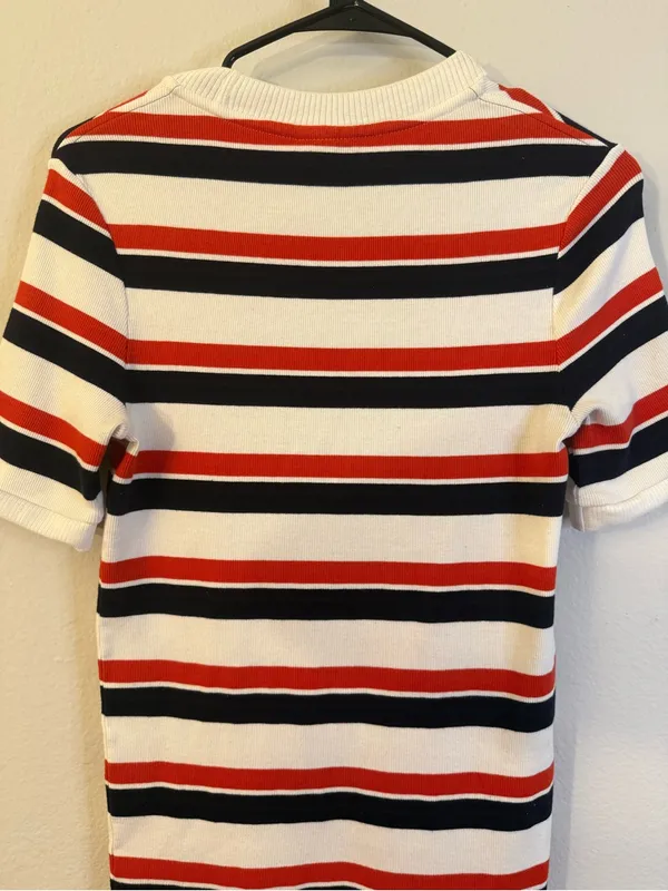 Lacoste L!VE Striped Ribbed Cotton Knit Midi Bodycon Dress Size 40 Med - Image 3