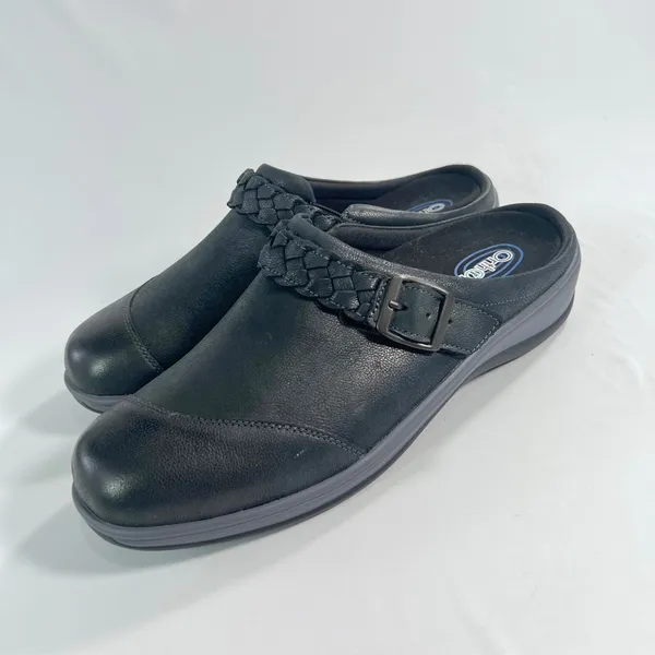 Orthofeet Irma Womens Size 11 Medium Black Leather Orthopedic Comfort Clog Mules - Image 3