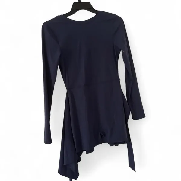Navy Blue Long Sleeve Tie Front Romper Dress Skort - Image 4