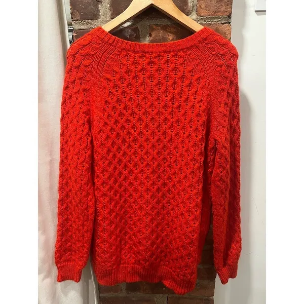 H&M Vibrant Orange Red Textured Knit Sweater 90s Art School Oversized S - Image 4