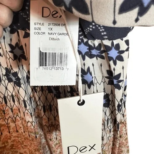 NWT DEX Maxi Dress 1X Navy Floral Boho Tiered‎ Puff Elastic Sleeves Flowy Spring - Image 7