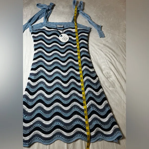 FCT With Love *FLAWED*‎ Crochet Blue and White Wave Mini Dress Size Large - Image 11