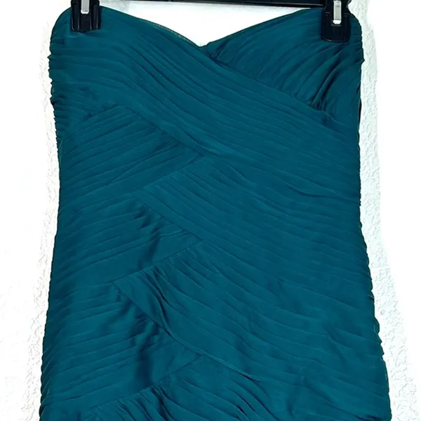 Adriana Papell 6 strapless ruched cocktail dress party shutter pleated mini teal - Image 7