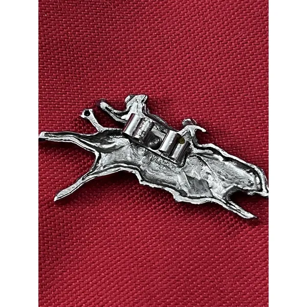 Pewter Bucking Bronco Rodeo Cowboy Bolo Slide Hat Lapel Pin - Image 5