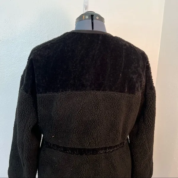 Milligram Womens Teddy Jacket Full Zip Black Zipper Pocket Faux Suede Drawstring - Image 7