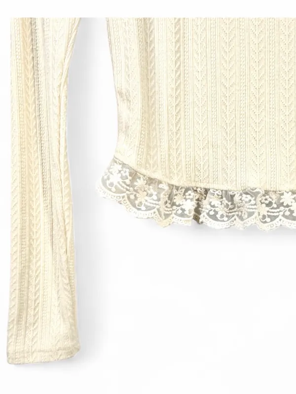 LULUS Women’s Coquette Appeal Cream Pointelle Lace Long Sleeve Top Size Medium - Image 5