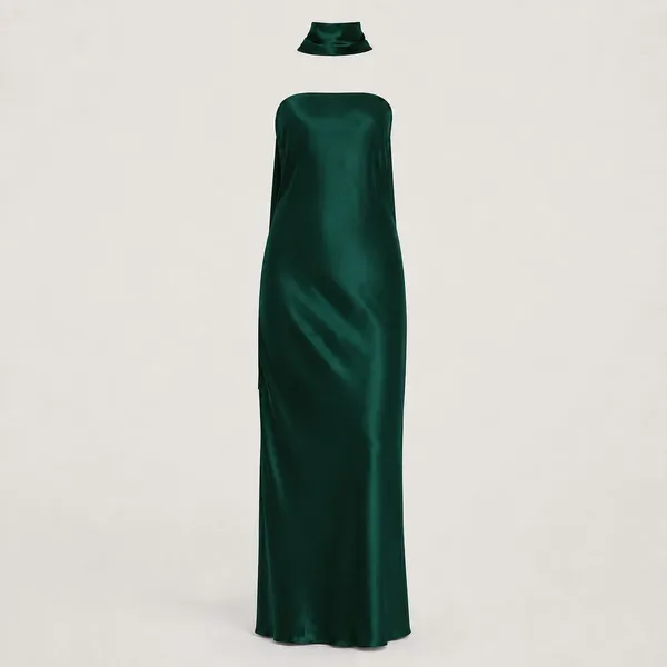 Reformation | NWT Oren 100% Silk Maxi Dress with Scarf in Forest Green | XL - Image 12