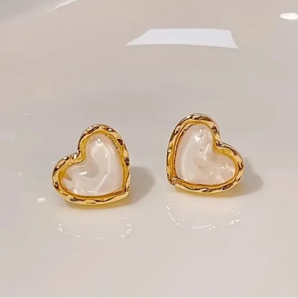 Gold and White Heart Earrings - Image 2