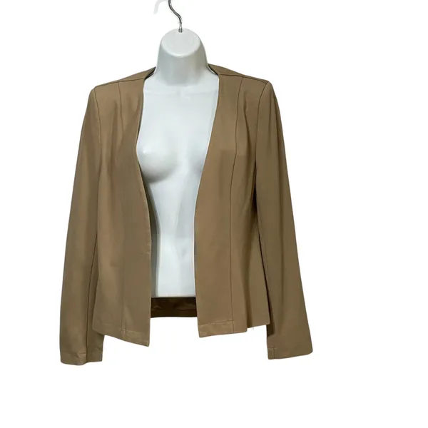 Mina Self Women Khaki Tan Open Front Collarless Blazer Jacket XX005S Size S NWT - Image 2