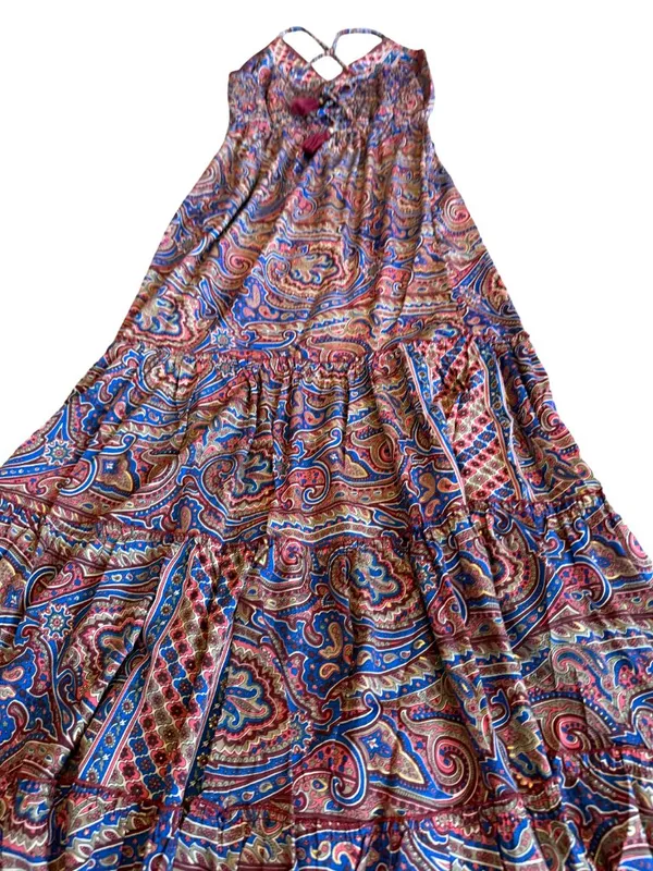 Paani Paisley Print Maxi Dress Halter Tiered Boho Sundress Tie Small Women's NWT - Image 10
