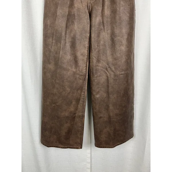 Free People We The Free Brown Faux Leather Misha Wide Leg Barrel Pants Sz.26 - Image 9