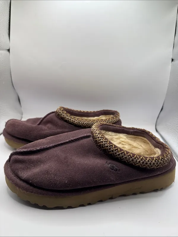 UGG Tasman Port Purple Suede Shearling Slippers Women’s Size 7 EU 38 Cozy Clogs - Image 2