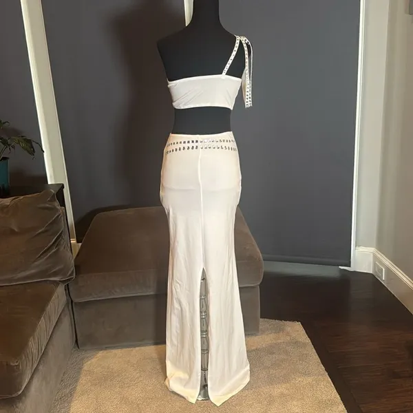Women’s White Sparkly BodyCon 2 Piece Party Club Outfit Size M NEW *READ - Image 5