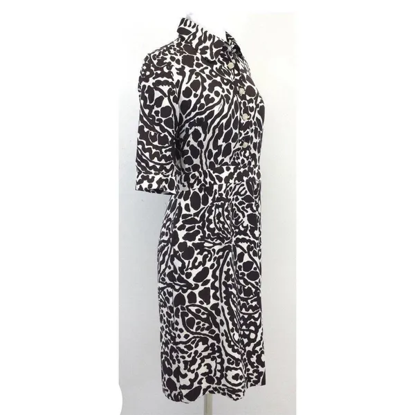 Milly New York‎ Brown & White Print Silk Short Sleeve Dress Size 6 - Image 2