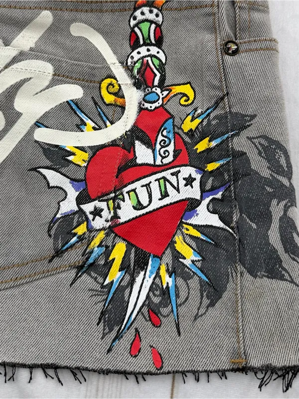 Ed Hardy Gray Denim Mini Skirt with White Script Logo - Image 4