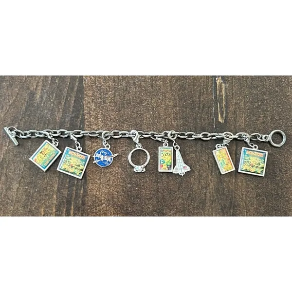 Vintage 80s 90s Mickey Mouse Monopoly Candyland Nasa Charm Bracelet Silver Chain - Image 10