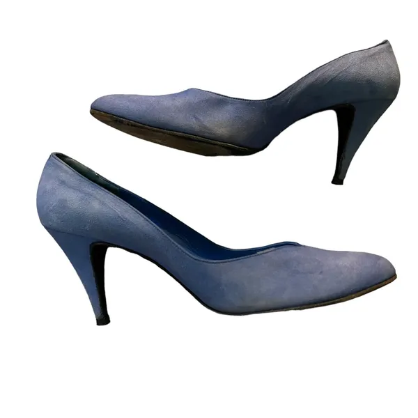 Stuart Weitzman For Mr. Seymour Blue Slip On Heels Size 7 - Image 6