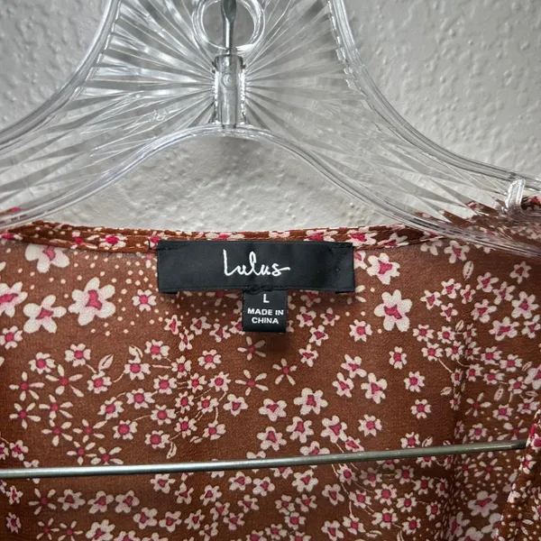 Lulus Promises Kept Brown Floral Print Sheer Smocked Top women's large cottage - Image 5