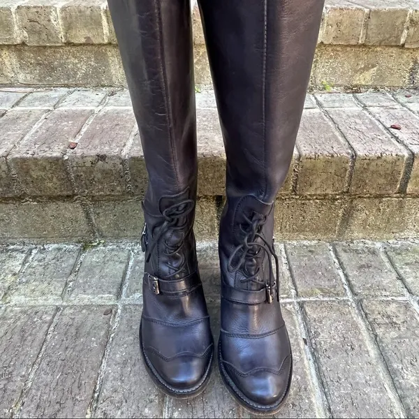 Frye Leather Sandra Tall Black Lace Up Riding/ Moto Boot 6M - Image 5