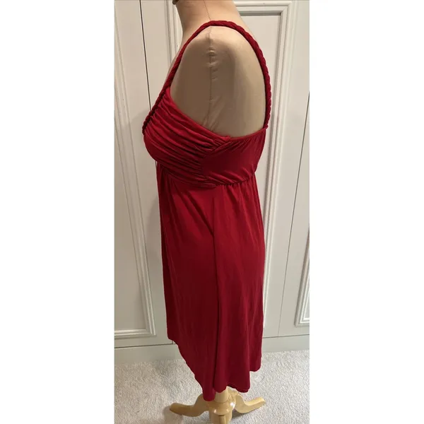 Red‎ Jersey Knit Babydoll Dress Braided Straps Vacation Beach Cruise Grecian - Image 5