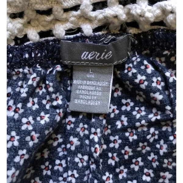 Aerie Navy Floral Lounge Shorts Crochet Waist Drawstring Women’s Large - Image 7