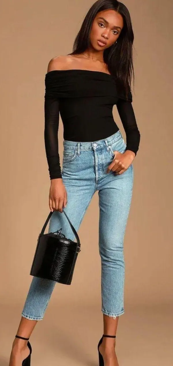Lulus Black Off-The-Shoulder Bodysuit - Image 2