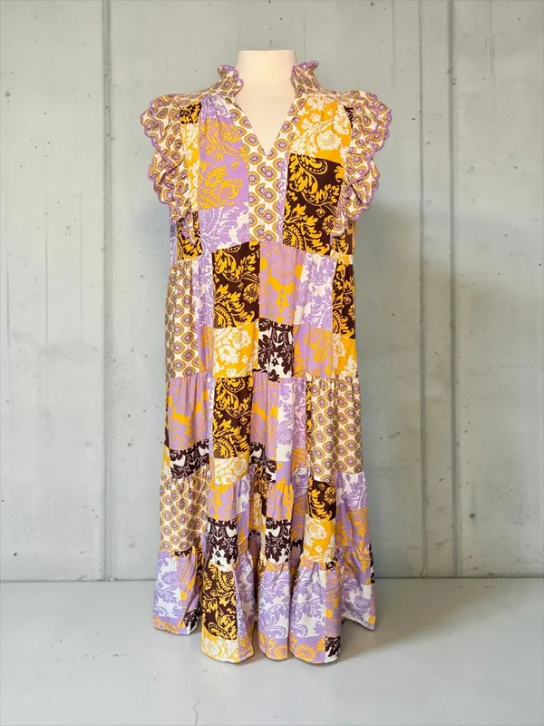UMGEE Scarf Print Midi Shift Dress, Large, Ruffle Sleeves Boho Cottagecore - Image 4