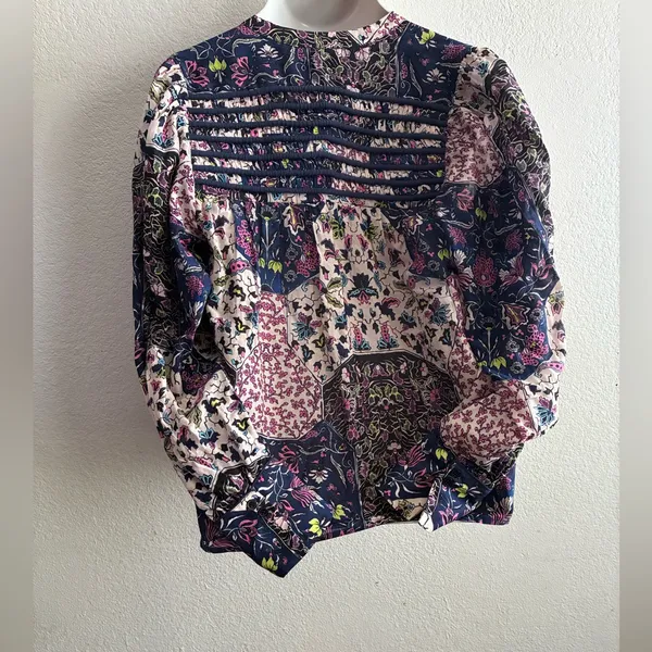 Maria cher Floral Button Down Long Sleeve Blouse Multicolor L (#04098) - Image 3