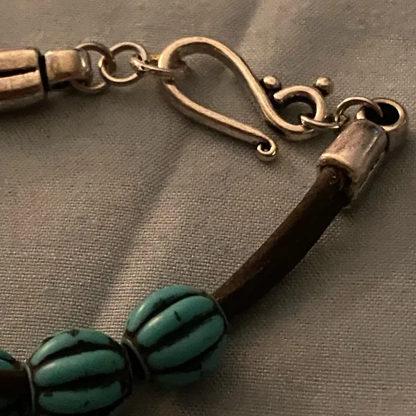 7” Bracelet & 2.25” Dangle Pierced Earrings Set Lot Teal Blue & Black Beads Cord - Image 3