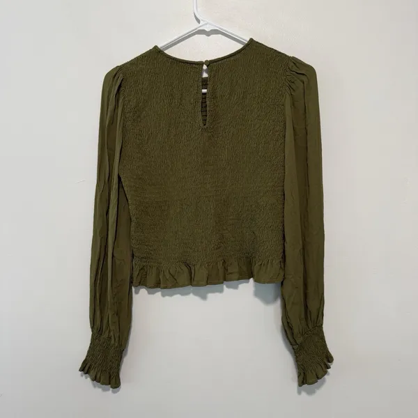 Boden‎ Smocked Bodice Green Long Sleeve Blouse Size 8 - Image 4