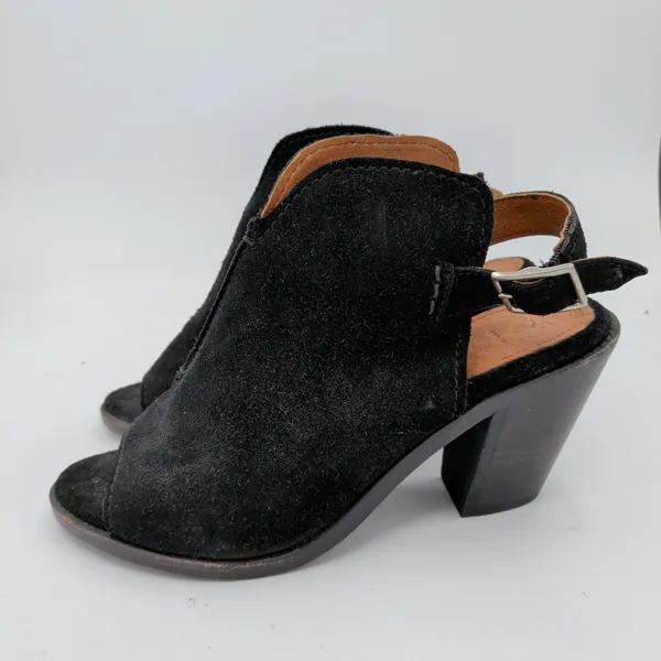 Frye Courtney‎ Black Suede Slingback Peep Toe Block Heel Booties Womens 7.5 B - Image 2