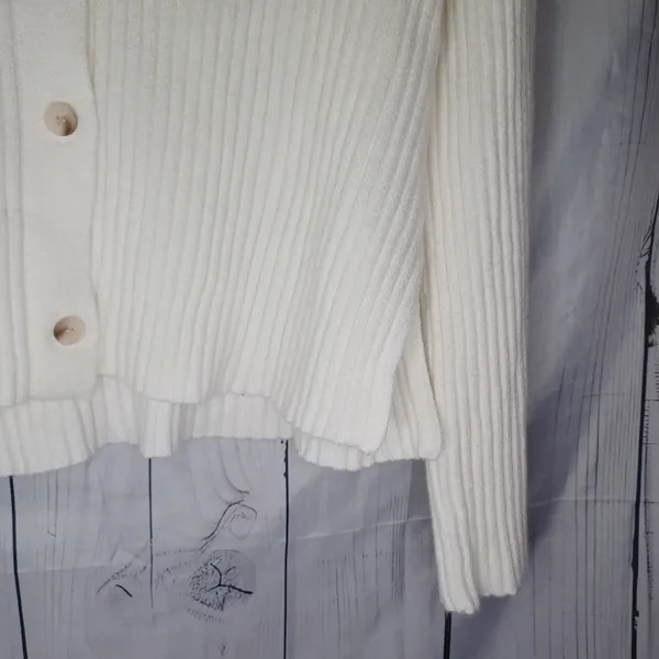 Sincerely Jules Off White Ribbed Knit Boho Cozy Chic Button Front Cardigan NWT - Image 5