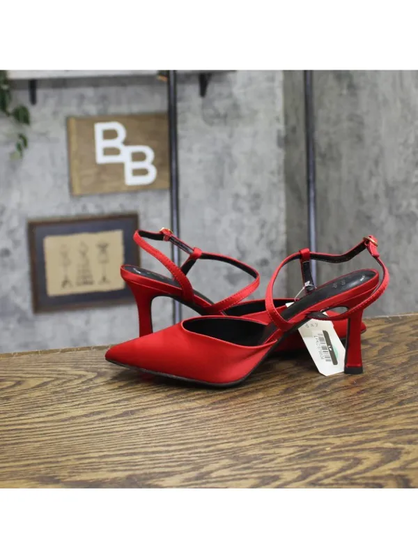 A New Day Womens Rosemary Heels Satin Strappy 94646858 Red 8.5M - Image 7