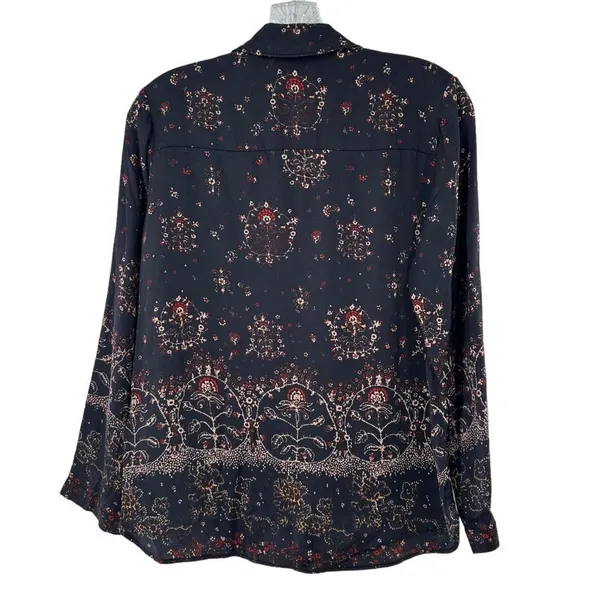 Rebecca Taylor Black Fleur Silk Button Down Shirt Size XS Floral Print - Image 6