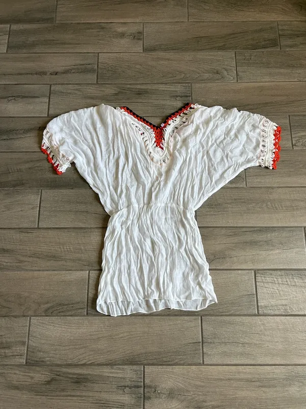 Cupshe White Swim Coverup with Red and navy Trim - Image 4